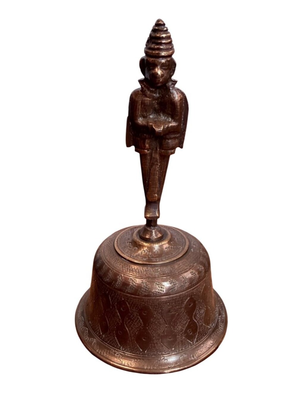 Vintage Brass Indian Hindu Temple Bell Featuring Lord Hanuman (Monkey God)